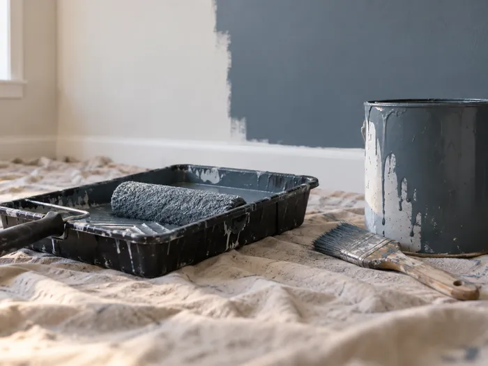 A painter cutting a clean line where wall meets ceiling